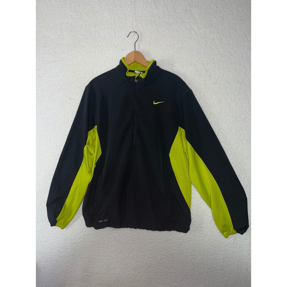 Nike Dri-FIT Mens‎ Quarter Zip Pullover Jacket Black Neon Green Large Running